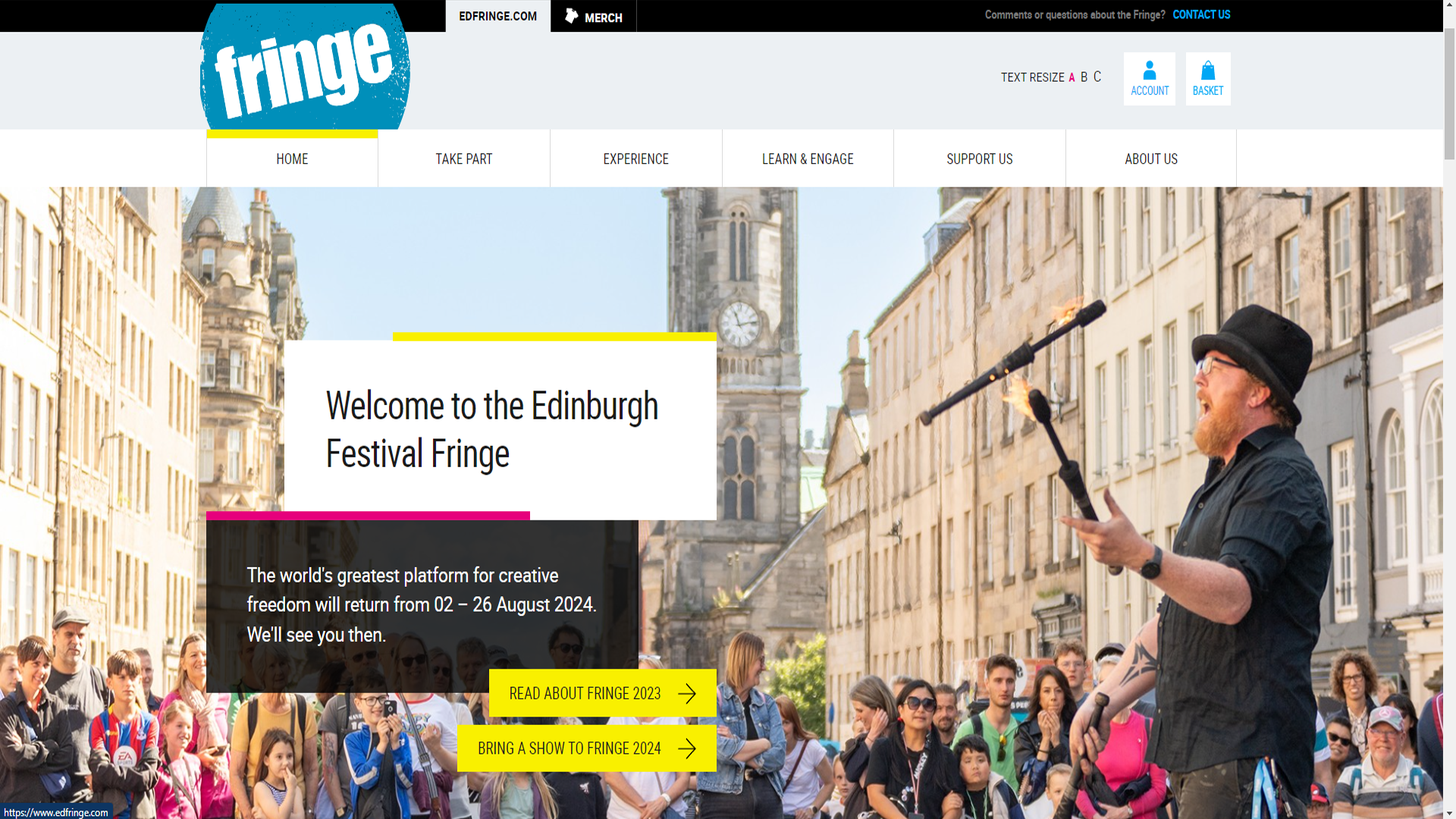 Edinburgh Fringe Festival webpage 1/4